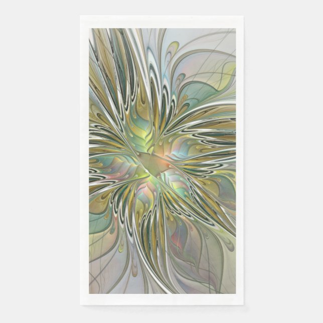 Floral Fantasy Modern Fractal Art Flower With Gold Serviette (Vorderseite)