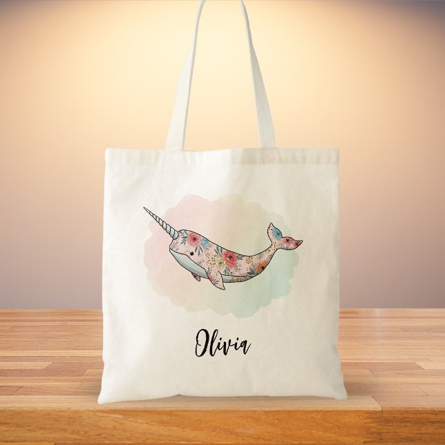 Floral Fantasy Narwhal Tragetasche (Von Creator hochgeladen)