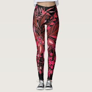 Floral Fantasy Ruby Red Leggings