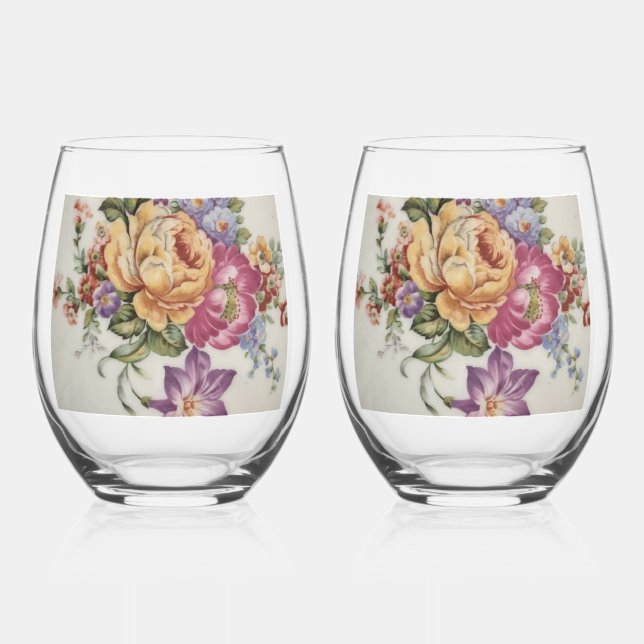 Floral Fantasy     Weinglas Ohne Stiel (Vorderseite)