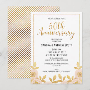 Floral Faux Gold 50th Anniversary Invitation
