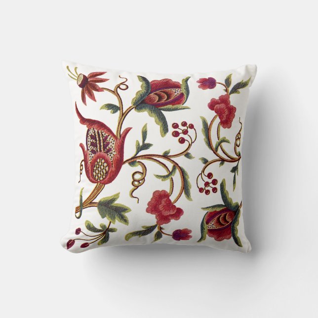 Floral Faux Jacobean Coussin brodé (Recto)