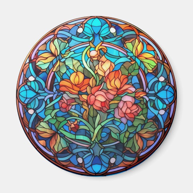 Floral Faux Stained-Glass Magnet (Vorne)