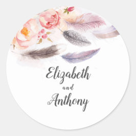 Floral Feathers Elegant Boho Runder Aufkleber