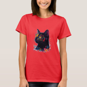 Floral Feline Magic! Niedliches Black Cat Gear für T-Shirt