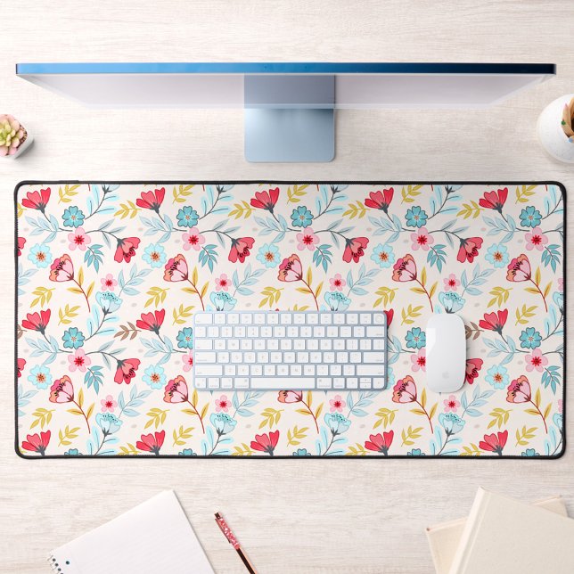 Floral Feminine couleur rose bleu (Floral Feminine Colorful Pink Blue Desk Mat)