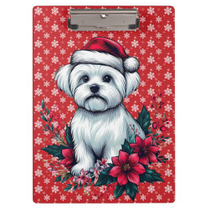 Floral festlicher maltesischer Hund mit Weihnachts Klemmbrett