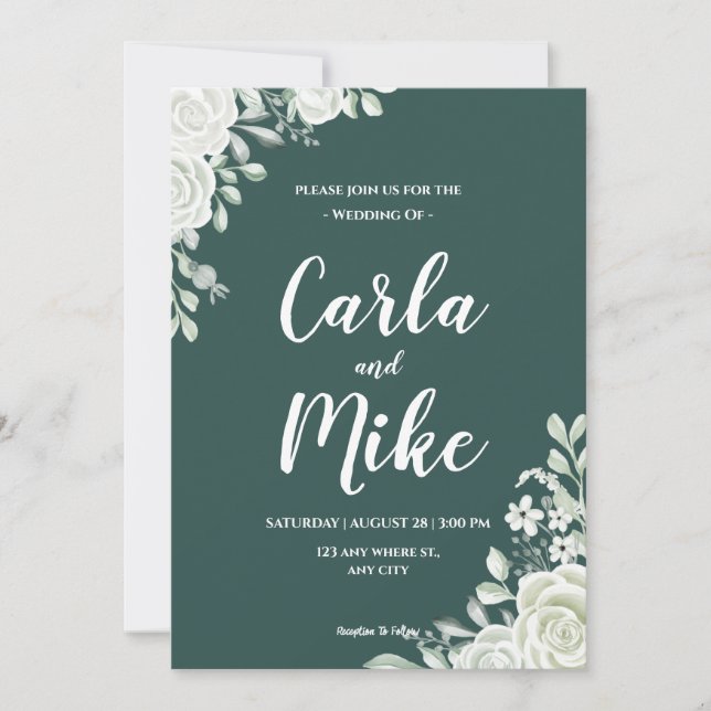 Floral Feuille Verte Tout en un mariage Invitation (Devant)