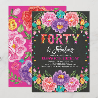 Floral Fiesta 40 & Fabulous Frau 40. Geburtstag Einladung