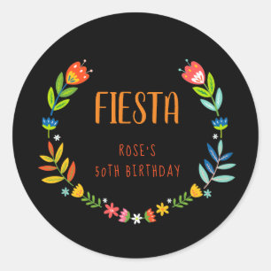 Floral Fiesta Birthday Runder Aufkleber