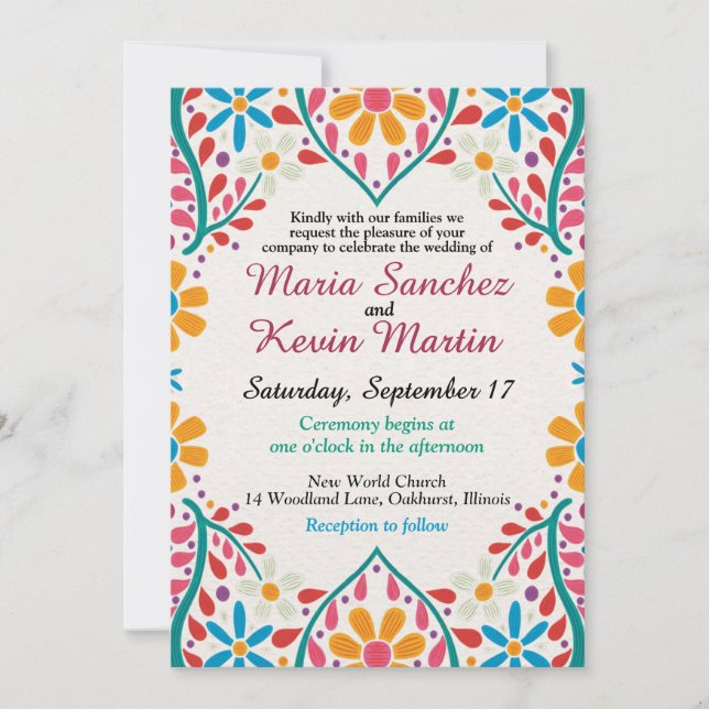 Floral Fiesta Faire-part de mariage espagnole (Devant)