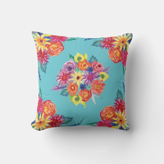 Floral Fiesta mexikanische Blume Muster Kissen (Vorderseite)