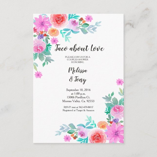 Floral Fiesta Taco'bout Liebe Paare Dusche Einladung (Vorderseite)