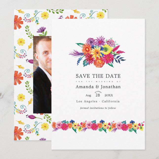 Floral Fiesta Wedding Foto Save The Date (Vorne/Hinten)