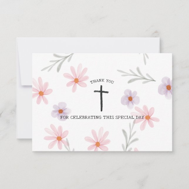 Floral First Communion Girl Dankeskarte (Vorderseite)