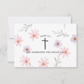 Floral First Communion Girl Dankeskarte