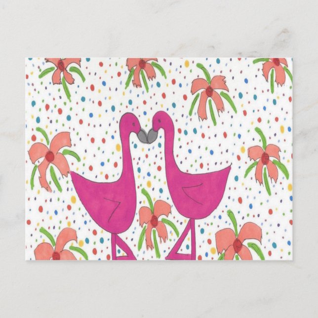 Floral Flamingo Fiesta Postkarte (Vorderseite)
