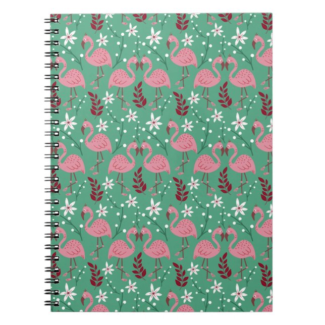 Floral Flamingo nahtloses Muster rosa grün Notizblock (Vorderseite)