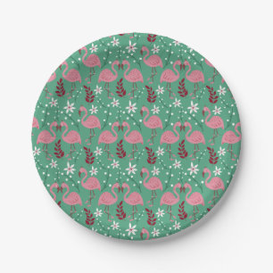 Floral Flamingo nahtloses Muster rosa grün Pappteller