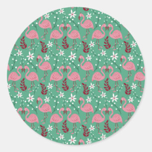 Floral Flamingo nahtloses Muster rosa grün Runder Aufkleber