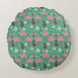 Floral Flamingo nahtloses Muster rosa grün Rundes Kissen