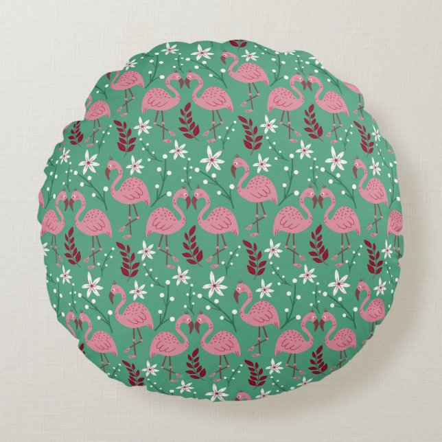 Floral Flamingo nahtloses Muster rosa grün Rundes Kissen (Vorderseite)