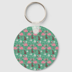 Floral Flamingo nahtloses Muster rosa grün Schlüsselanhänger