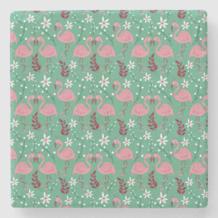 Floral Flamingo nahtloses Muster rosa grün Steinuntersetzer