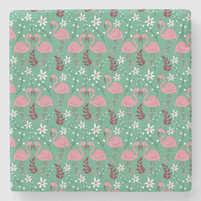 Floral Flamingo nahtloses Muster rosa grün Steinuntersetzer (Vorderseite)