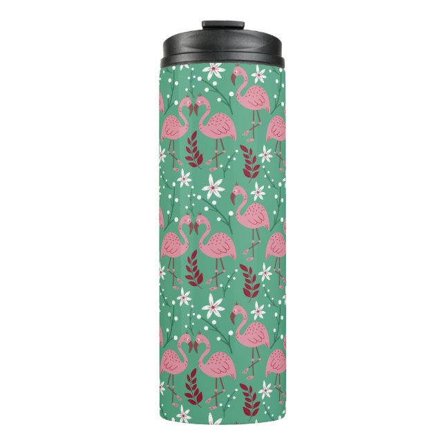Floral Flamingo nahtloses Muster rosa grün Thermosbecher (Vorderseite)