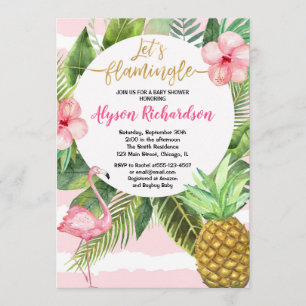 Floral flamingo Rosa goldene Mädchendusche Einladung