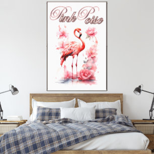Floral Flamingo Stroll   Aquarellfarben-Blumendesi Leinwanddruck