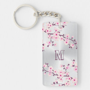 Floral Fleurs de cerisiers Monogramme Argent rose