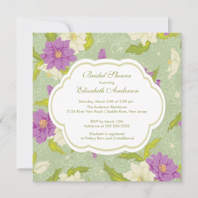 Floral Fleurs Douche nuptiale Invitation Violet (Devant)