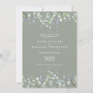 Floral Flieder Grün Sagegrün QR-Code Hochzeit Einladung