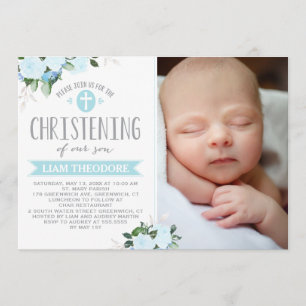 Floral Flores Bleu Invitation Christening