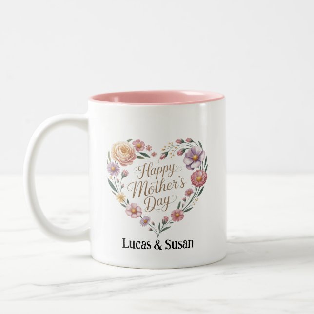 Floral Flower Leaf Joyeux Mère Day Mugs Cup Cadeau (Gauche)