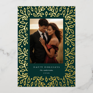 Floral Foil Joyeux Carte photo de vacances