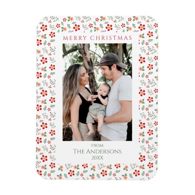 Floral Foliage Elegantes Weihnachtsfest Foto Magnet (Vertikal)