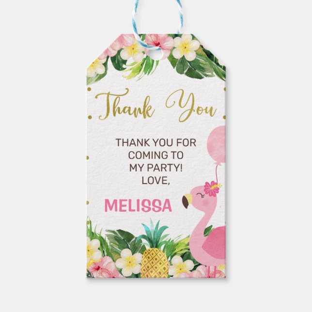 Floral Foliage Flamingo Geburtstag Vielen Dank Geschenkanhänger (Vorderseite)