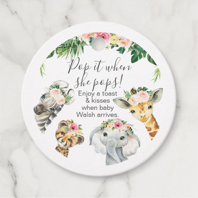 Floral Foliage Safari Babydusche Pop It Geschenkanhänger (Vorderseite)