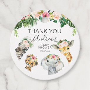 Floral Foliage Safari Babydusche rund Geschenkanhänger