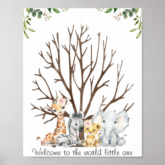 Floral Foliage Safari Fingerprint Guestbook Poster (Vorne)