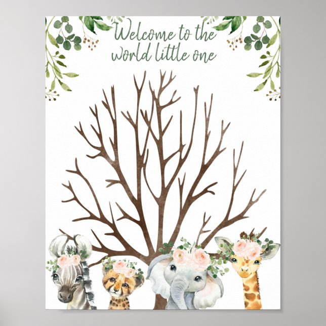 Floral Foliage Safari Fingerprint Guestbook Poster (Vorne)