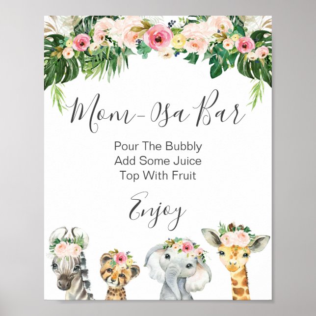Floral Foliage Safari Mama-Osa Bar Baby Dusche Poster (Vorne)