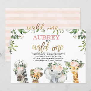 Floral Foliage Wild One Safari Tiere Geburtstag Einladung