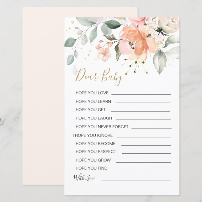 Floral Foliage Wünsche für Baby Game Paper Sheet (Vorne/Hinten)