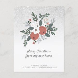 Floral Folk Art Glitzer Holiday Moving Postkarte