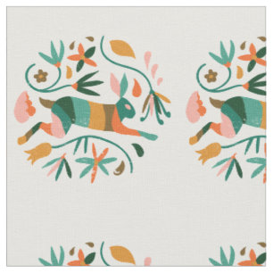 Floral Folk Art Inspiriert Kaninchen Stoff