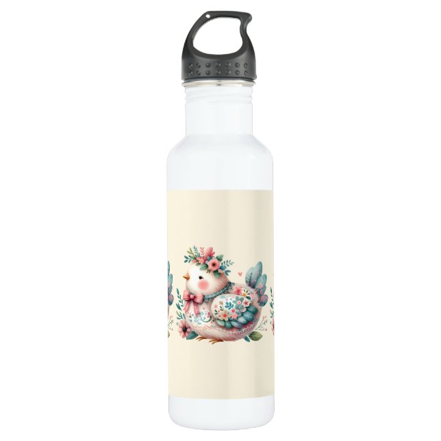 Floral Folk Bird mit Pastel Boho Charm Edelstahlflasche (Vorderseite)